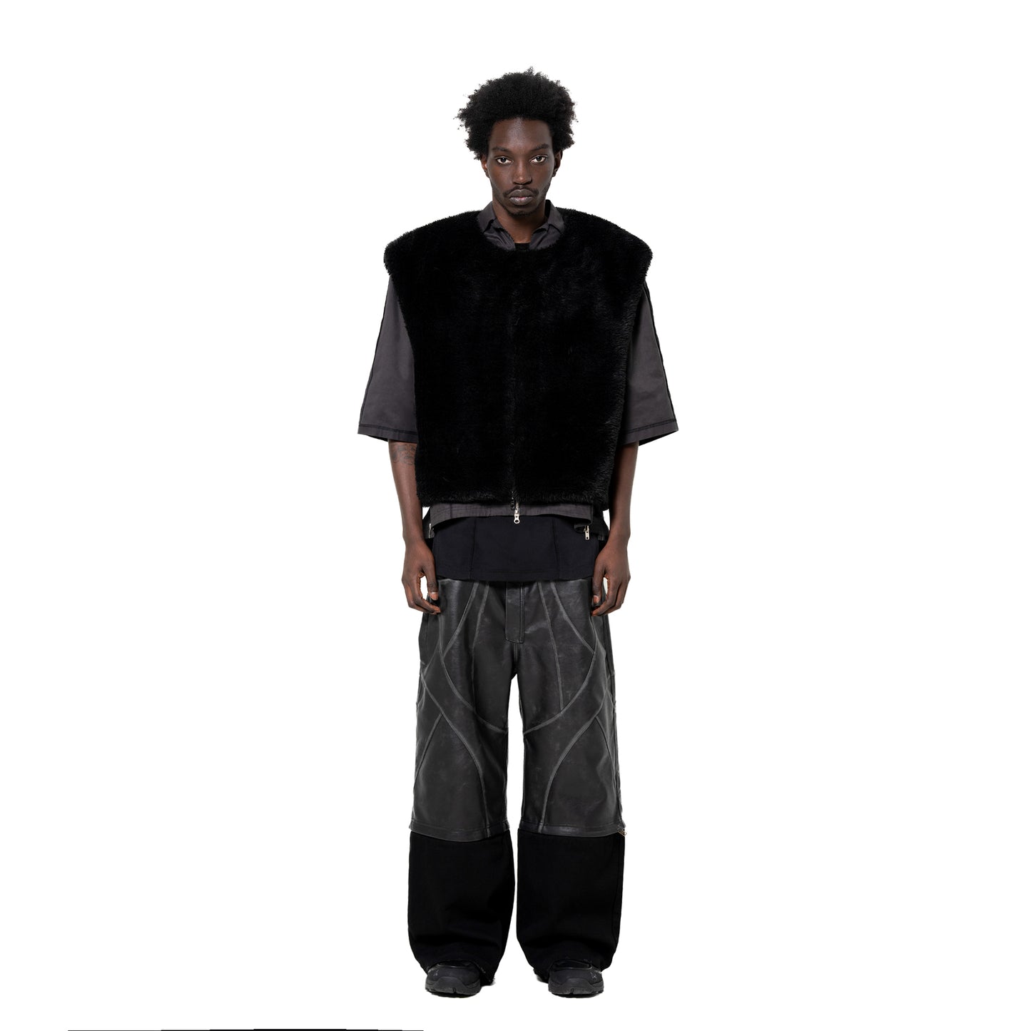 INUIT: Etched Reversible Fur Vest (Black)