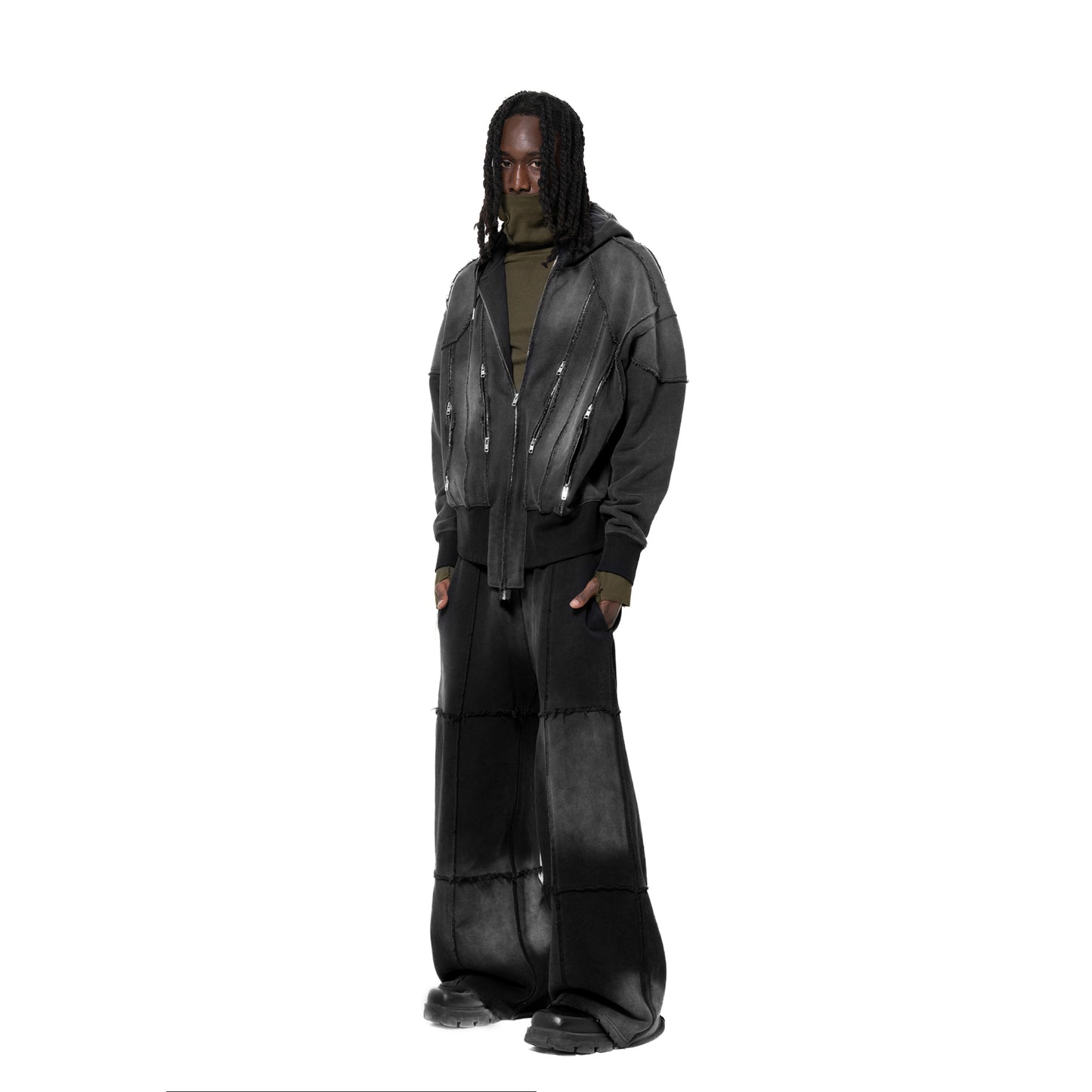INUIT: Slashstorm Pieced Wide Sweatpants (Washed Black)