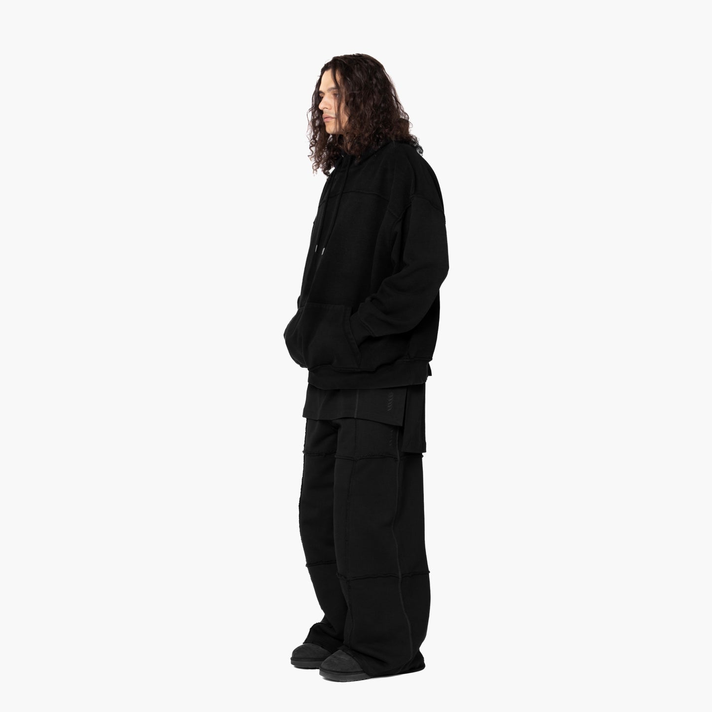 ERROR NYC : Pieced Wide Sweatpants (Black)