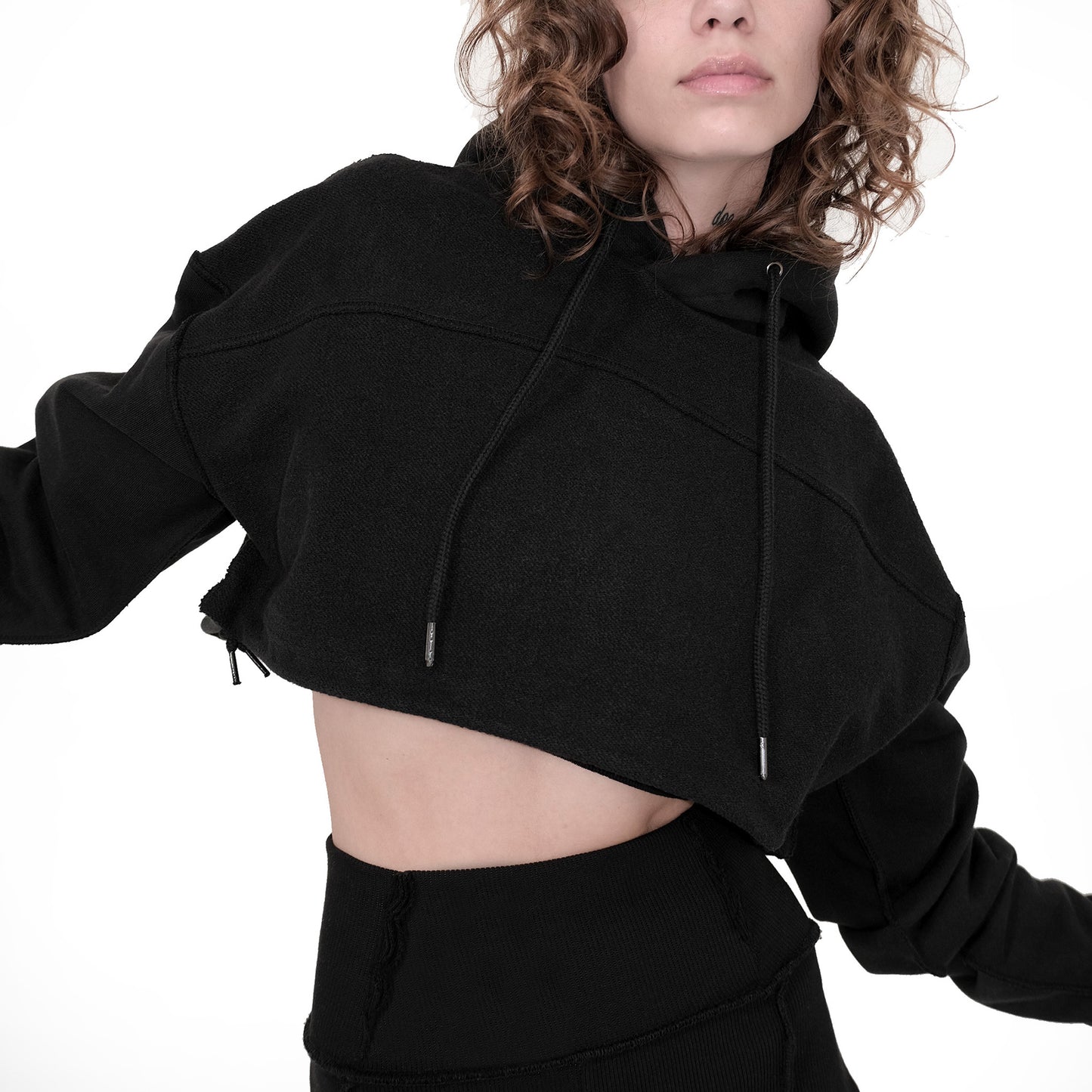 ERROR NYC : Reversible Overfit Cropped Hoodie (Black)