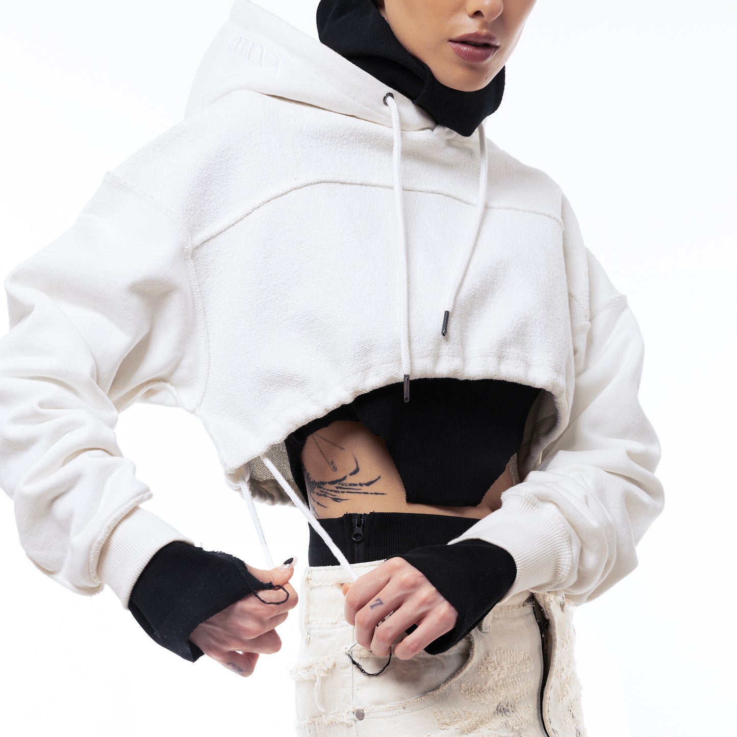 ERROR NYC : Reversible Overfit Cropped Hoodie (White)