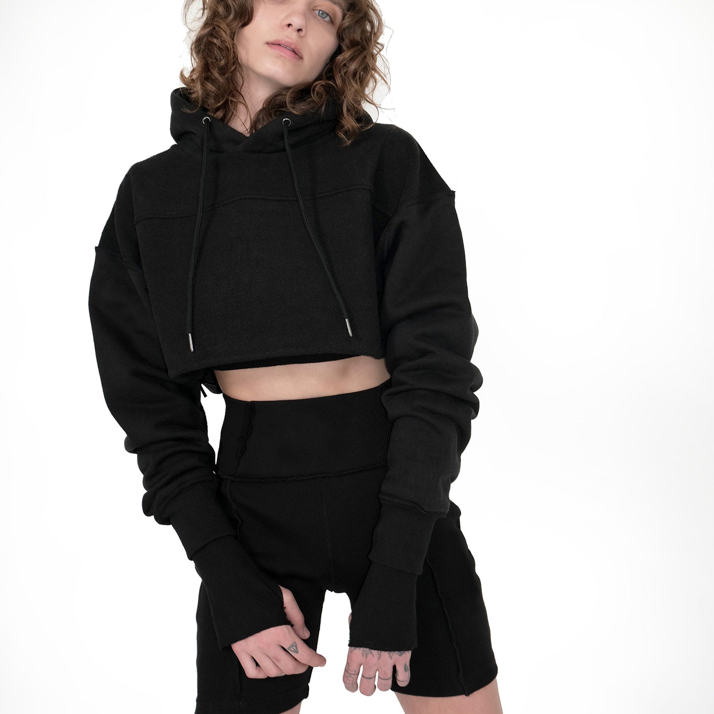 ERROR NYC : Reversible Overfit Cropped Hoodie (Black)