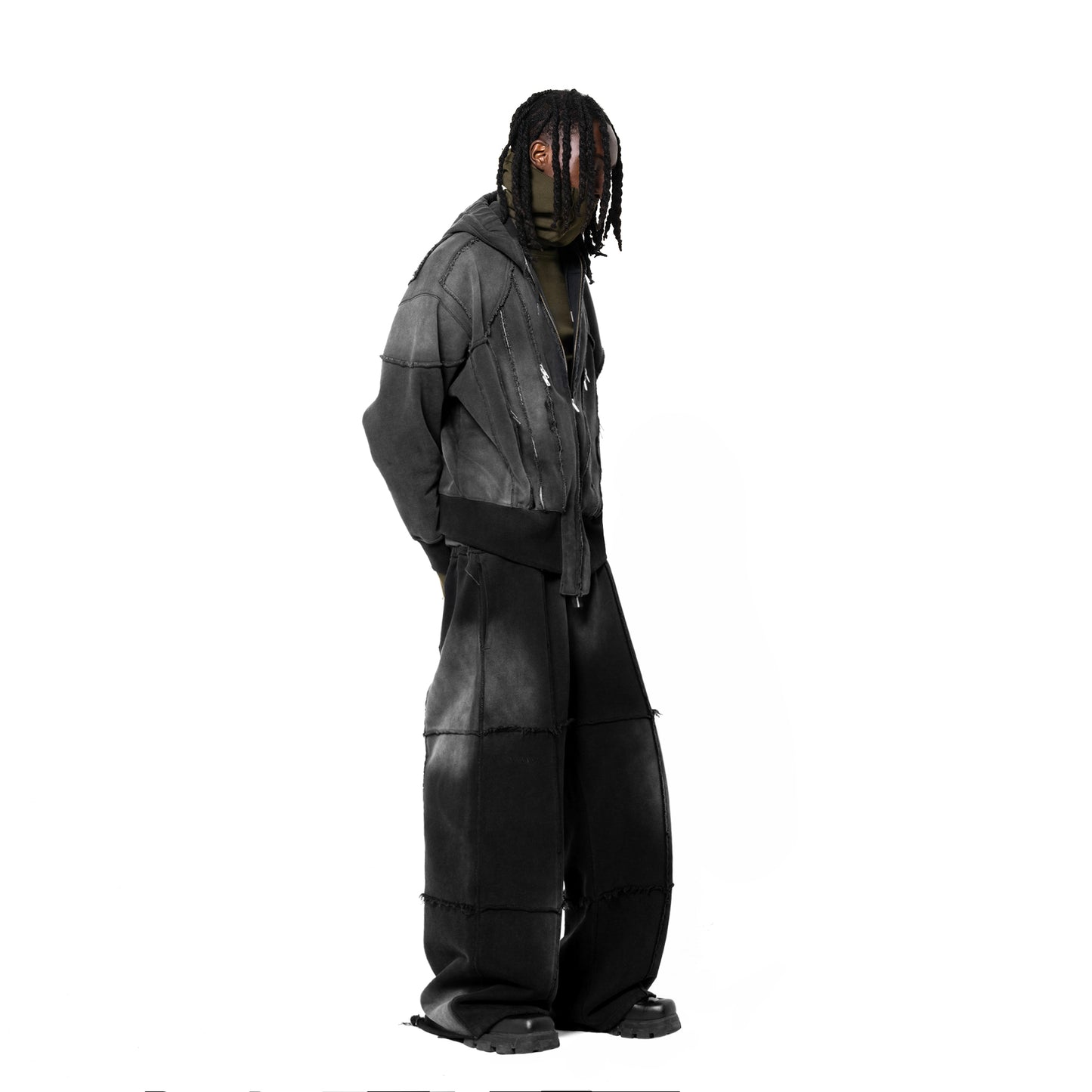 INUIT: Slashstorm Pieced Wide Sweatpants (Washed Black)