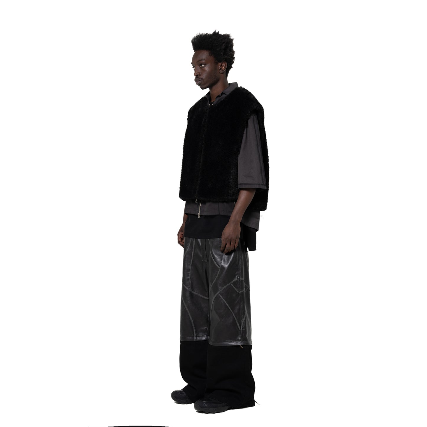 INUIT: Etched Reversible Fur Vest (Black)