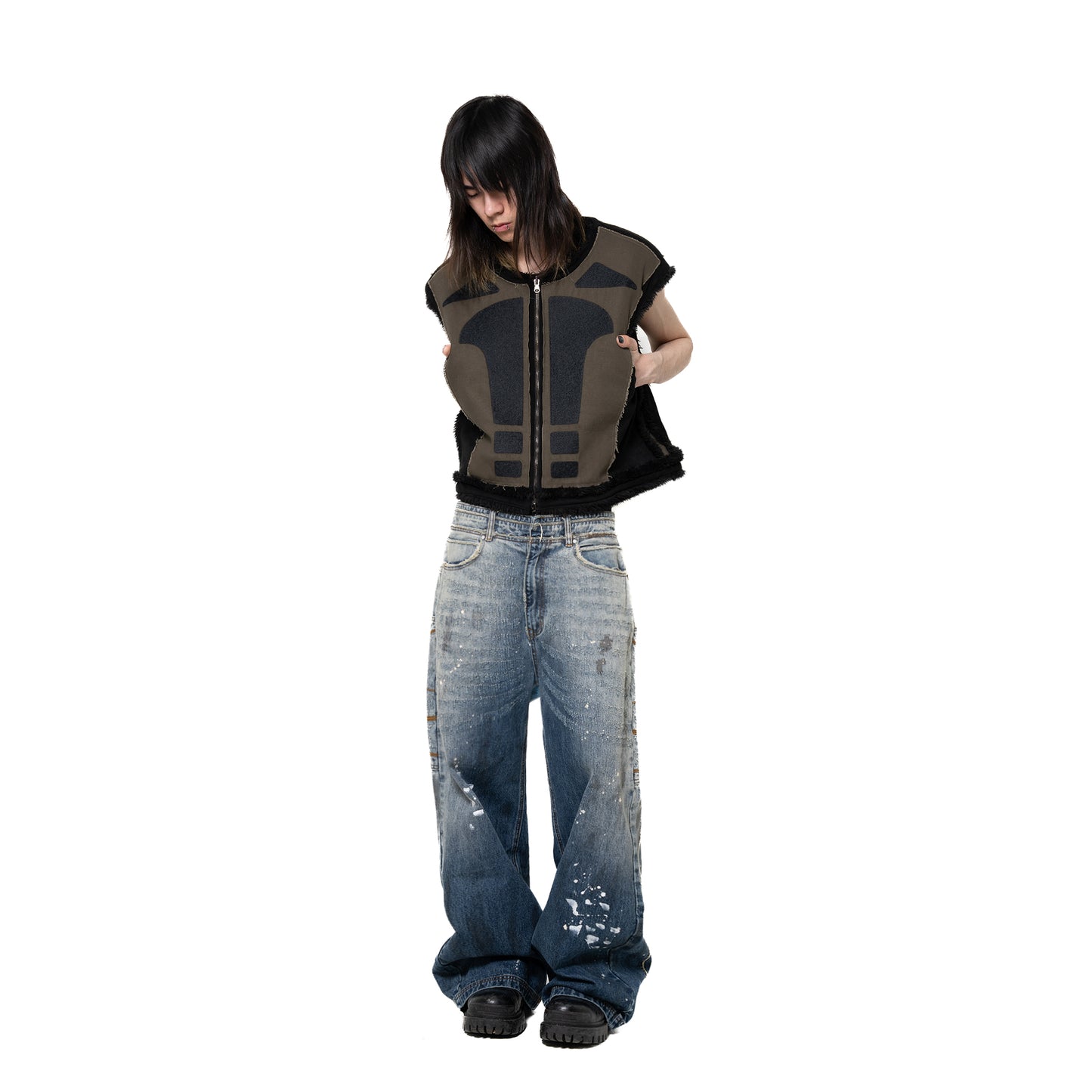 INUIT: Etched Reversible Fur Vest (Miltary Green)
