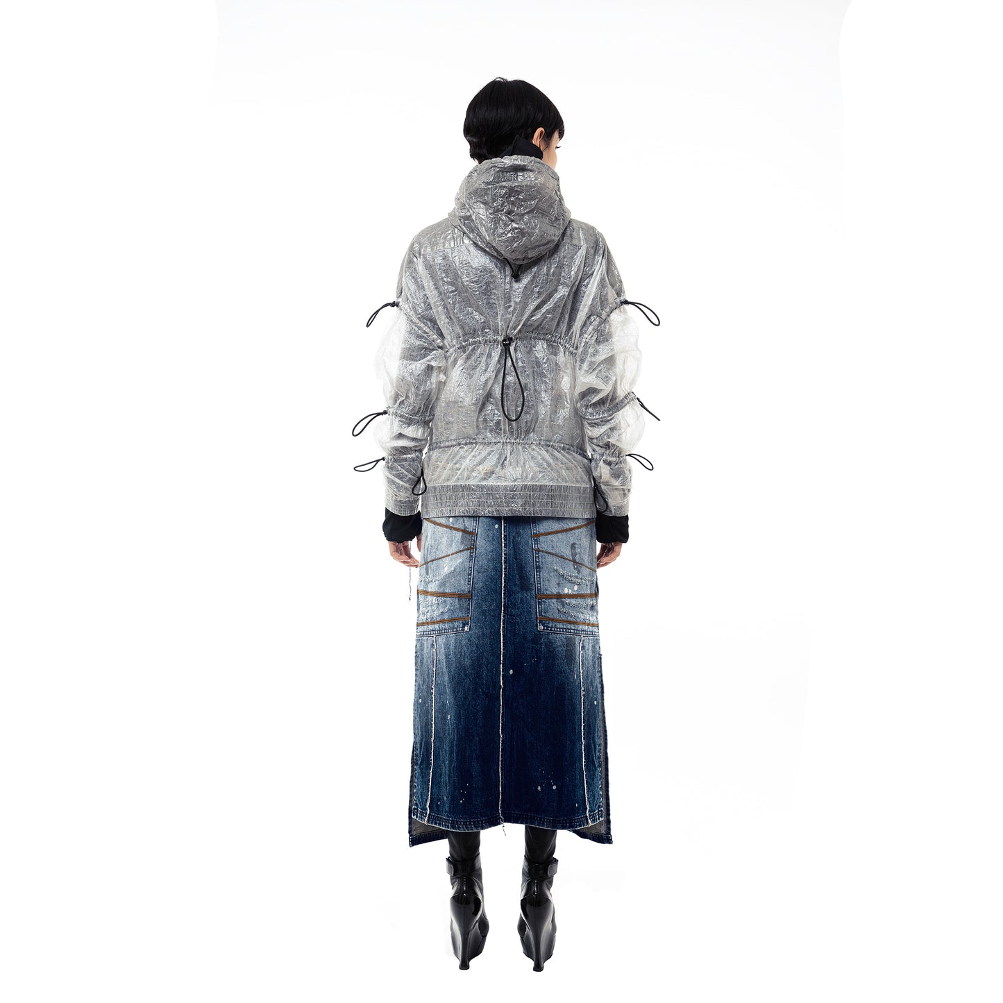INUIT : Etched Distressed Denim Skirt (Dark Blue)