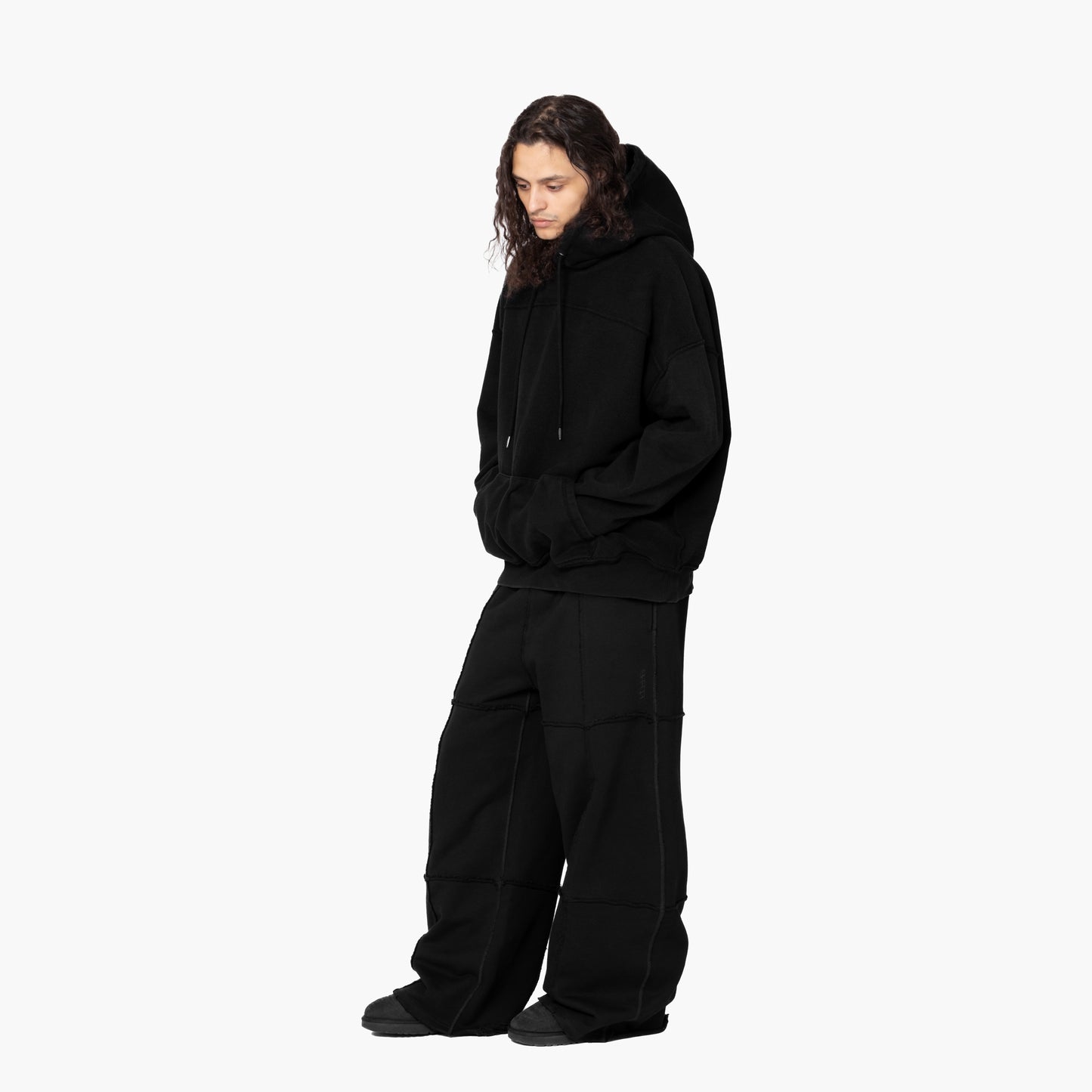 ERROR NYC : Pieced Wide Sweatpants (Black)