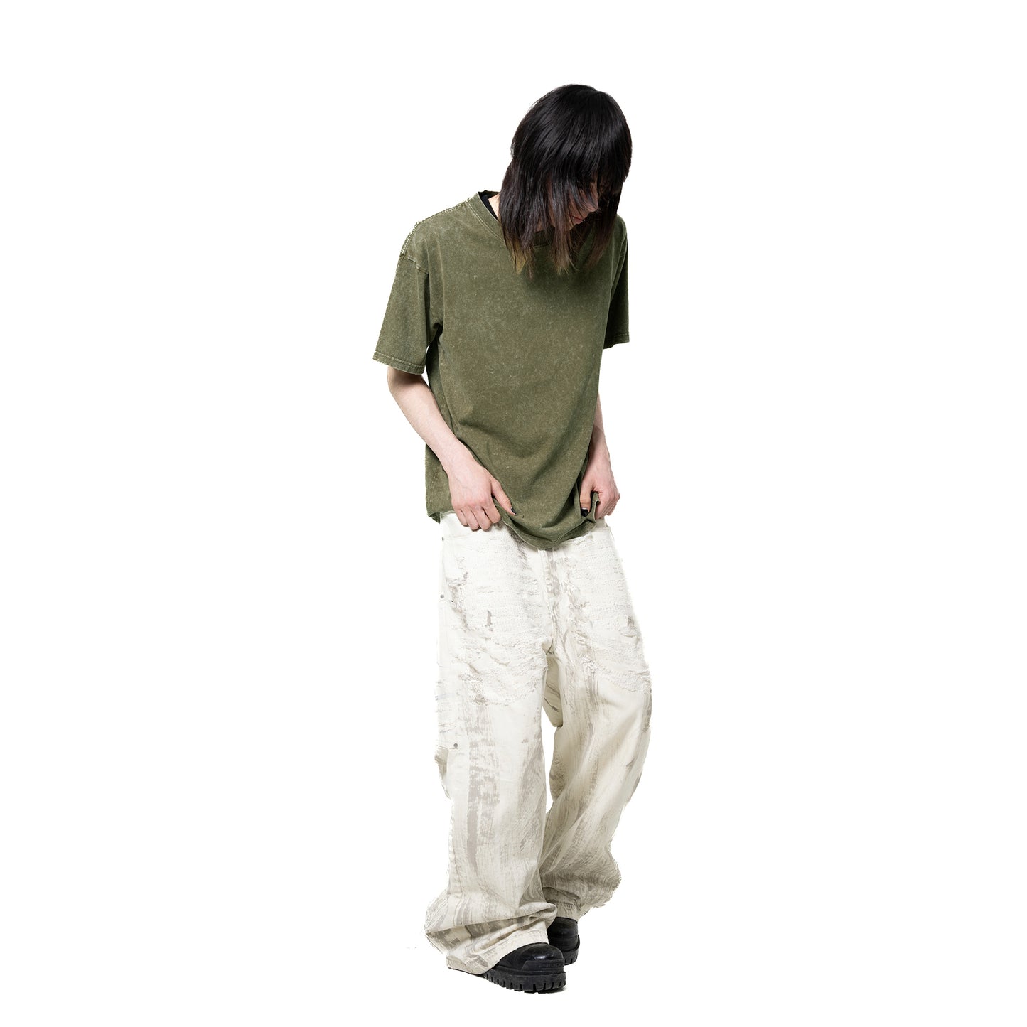 INUIT : Etched Distressed Denim Pants (White)