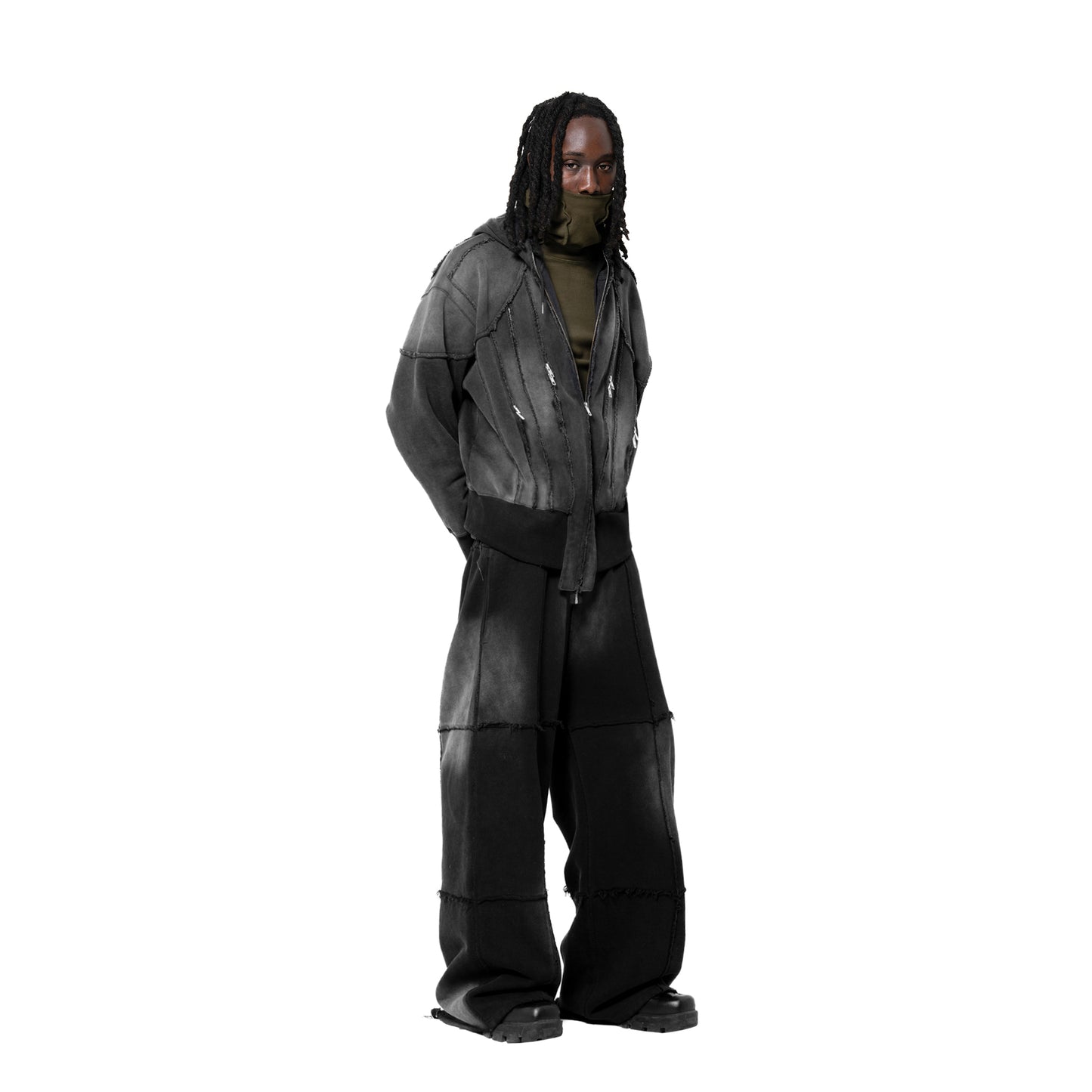 INUIT: Slashstorm Pieced Wide Sweatpants (Washed Black)