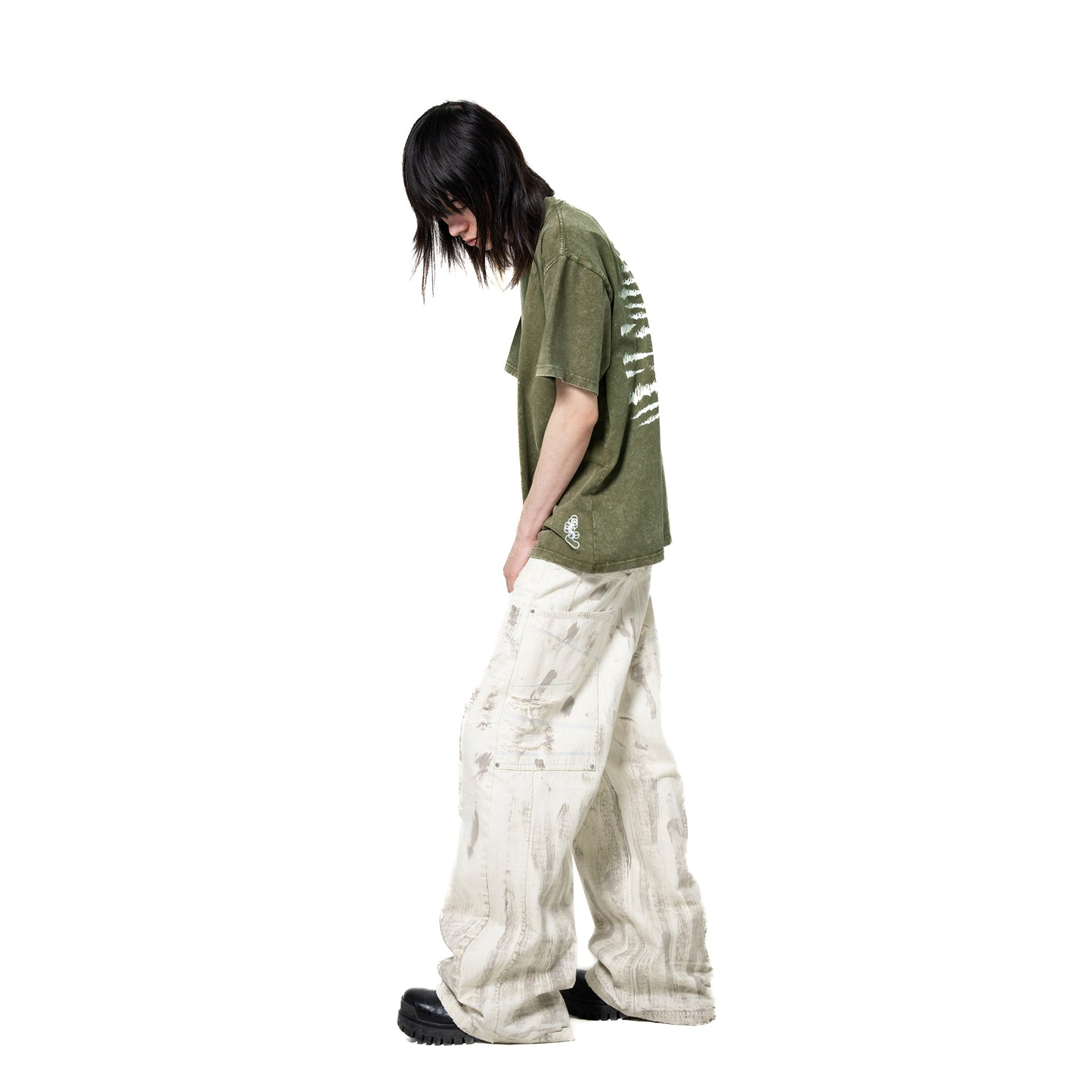INUIT : Etched Distressed Denim Pants (White)