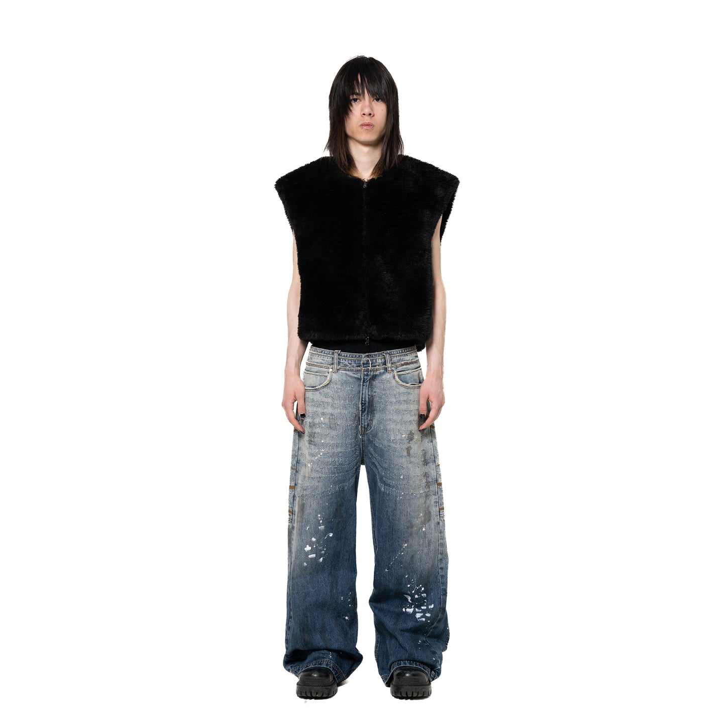 INUIT: Etched Reversible Fur Vest (Miltary Green)