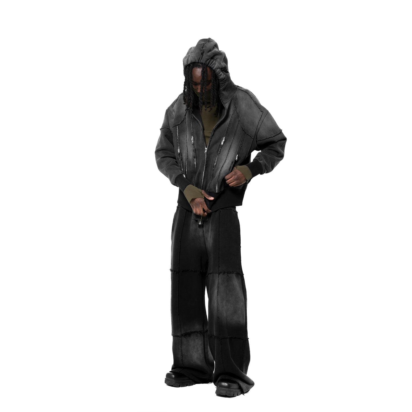INUIT: Slashstorm Pieced Wide Sweatpants (Washed Black)