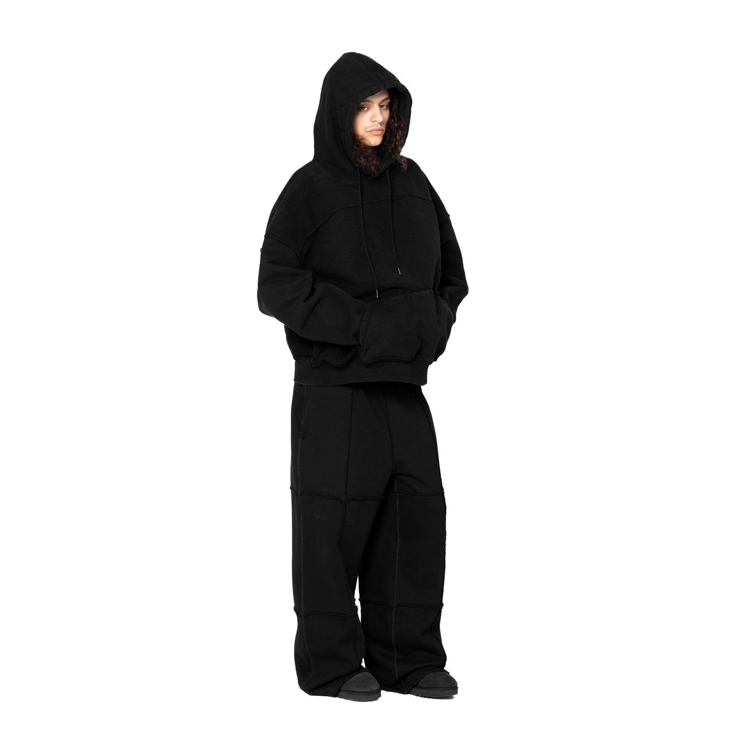 ERROR NYC : Pieced Wide Sweatpants (Black)