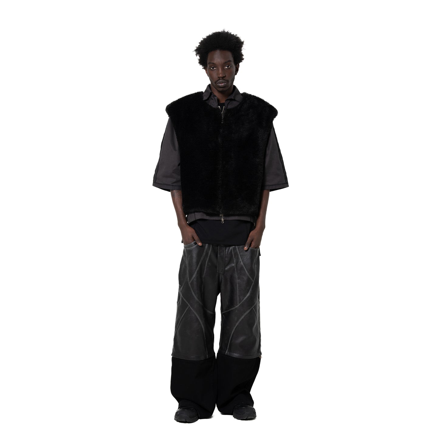 INUIT: Etched Reversible Fur Vest (Black)