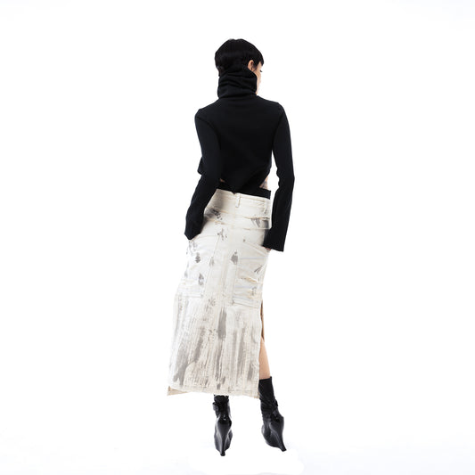 INUIT : Etched Distressed Denim Skirt (White)