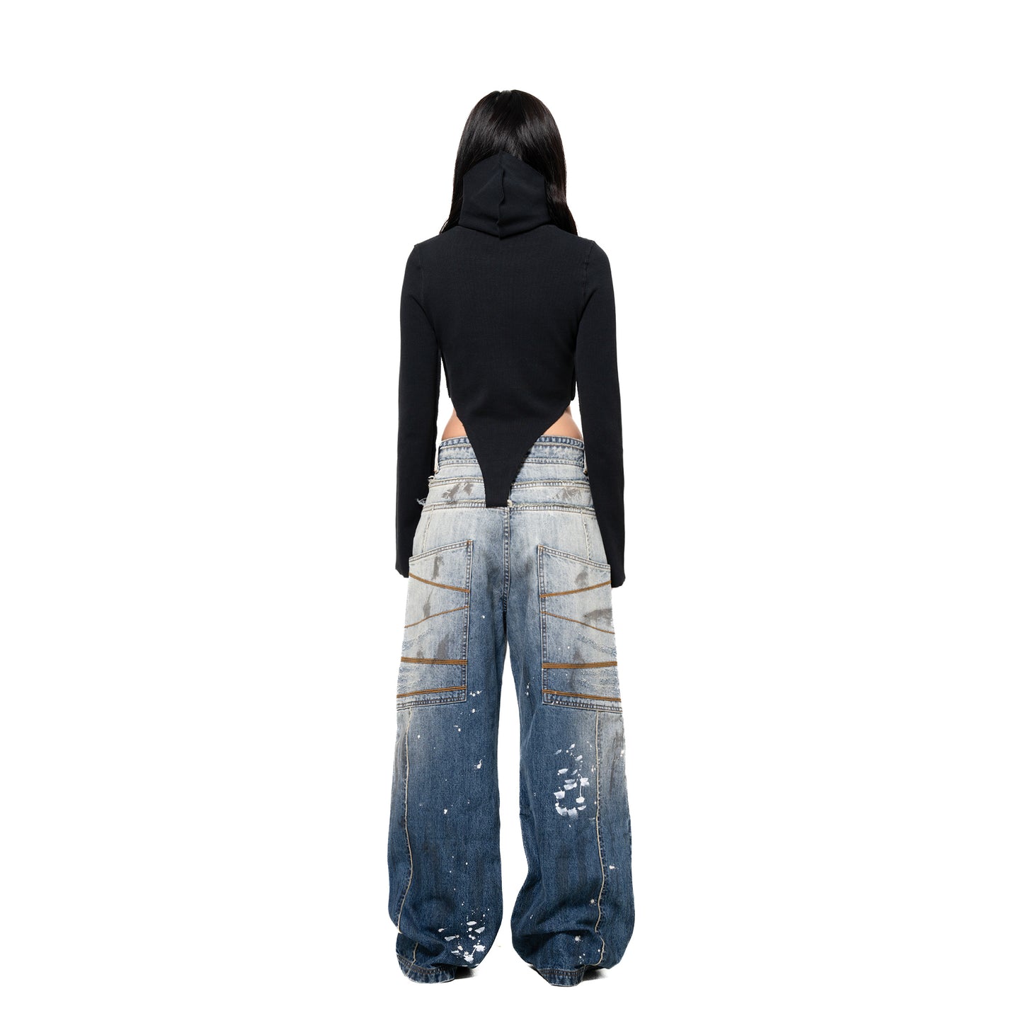INUIT : Etched Distressed Denim Pants (Dark Blue)