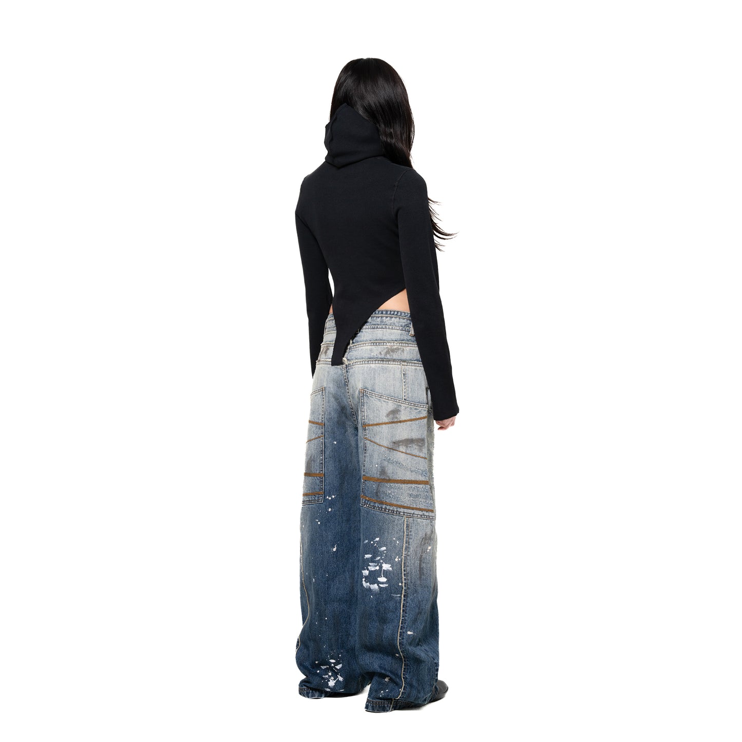 INUIT : Etched Distressed Denim Pants (Dark Blue)