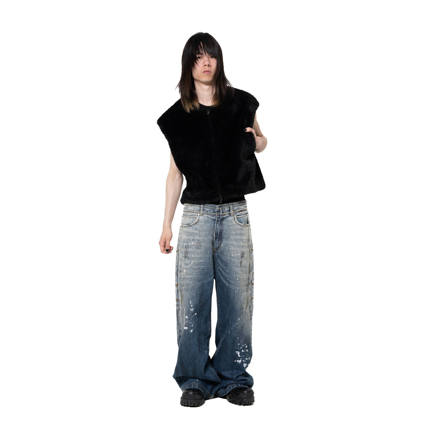 INUIT: Etched Reversible Fur Vest (Miltary Green)