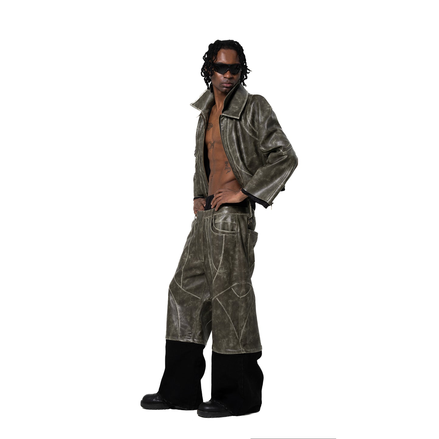 INUIT : Phase-Shift Detachable Leather Pants (Military Green)