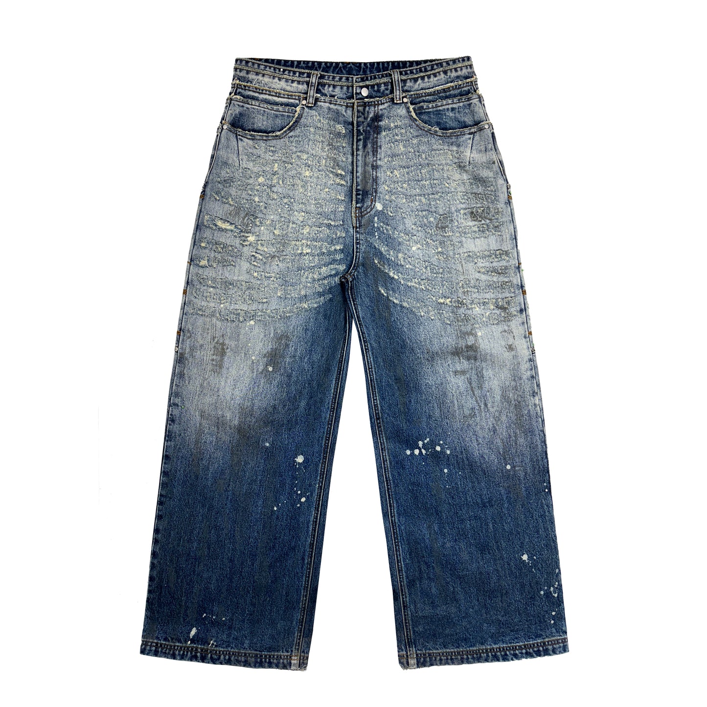 INUIT : Etched Distressed Denim Pants (Dark Blue)