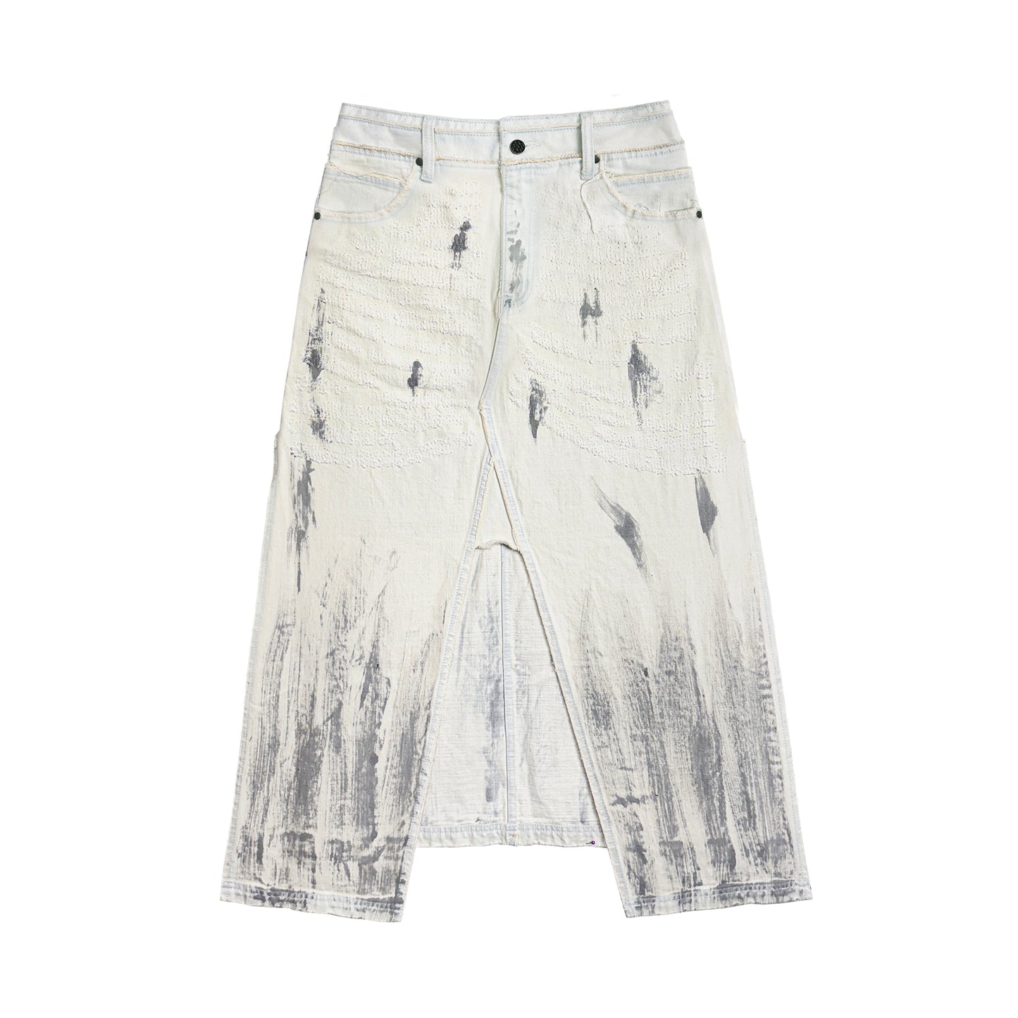 INUIT : Etched Distressed Denim Skirt (White)