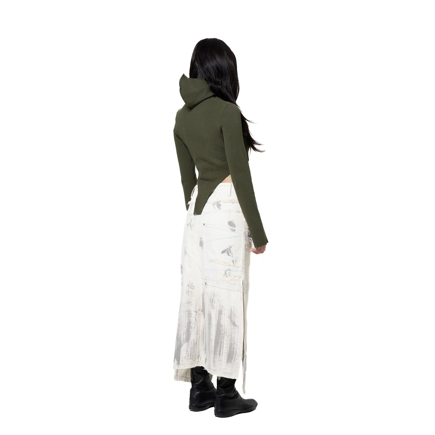 INUIT : Etched Distressed Denim Skirt (White)
