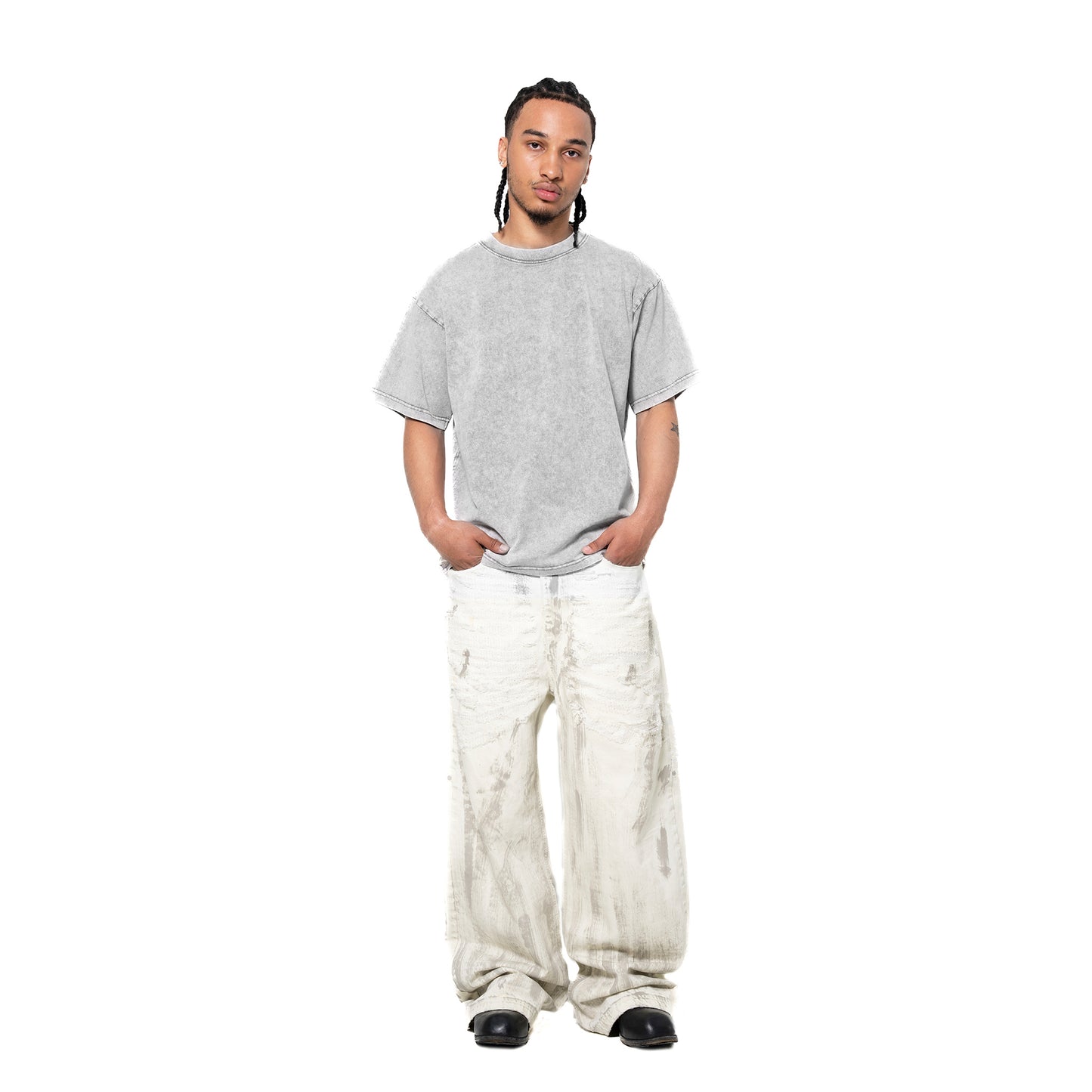 INUIT : Etched Distressed Denim Pants (White)
