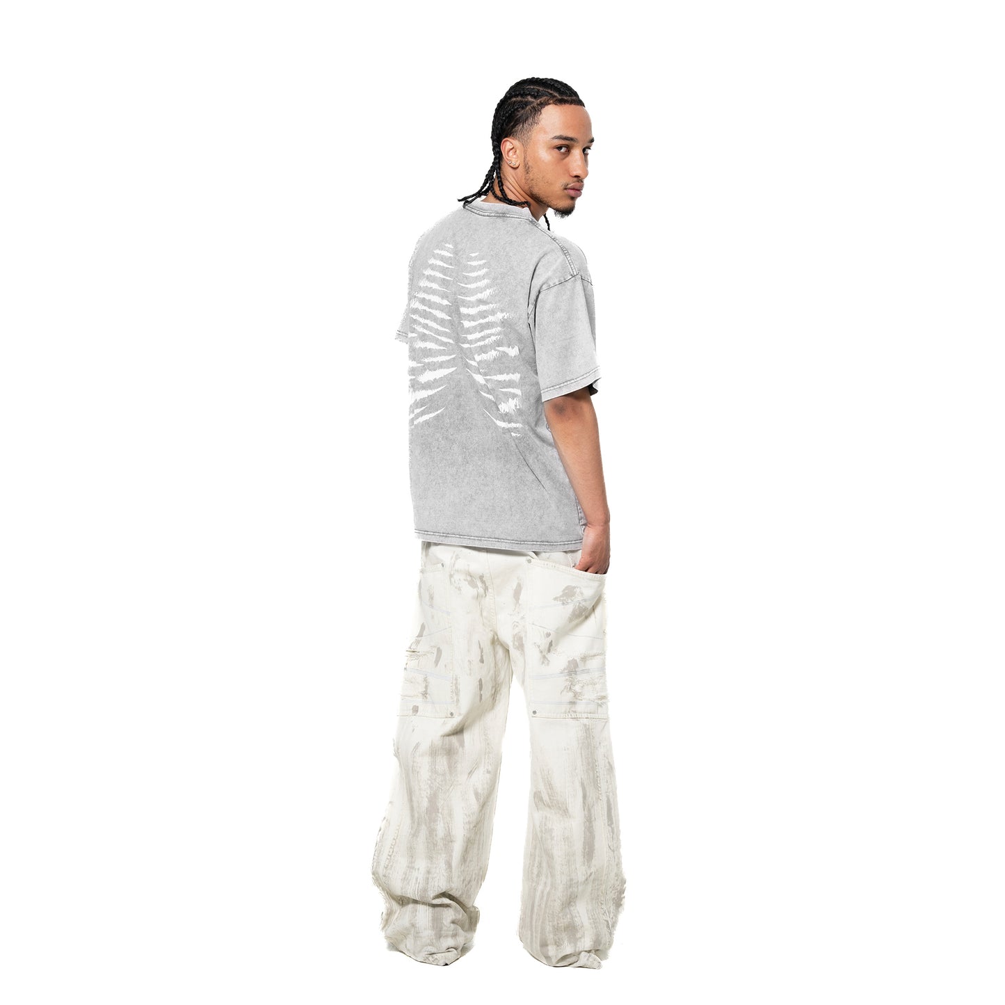 INUIT : Etched Distressed Denim Pants (White)