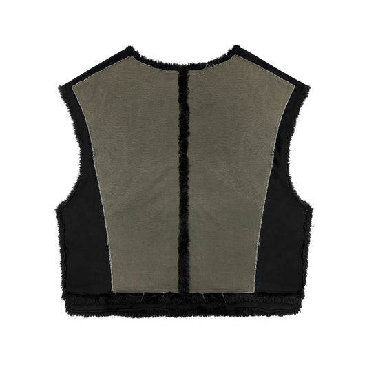 INUIT: Etched Reversible Fur Vest (Miltary Green)