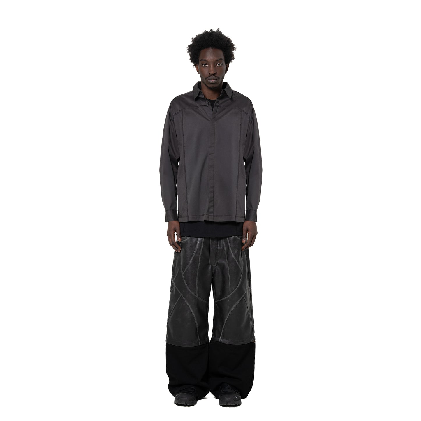 ERROR NYC: Distressed Edge Button-Up Shirt (Dark Gray)