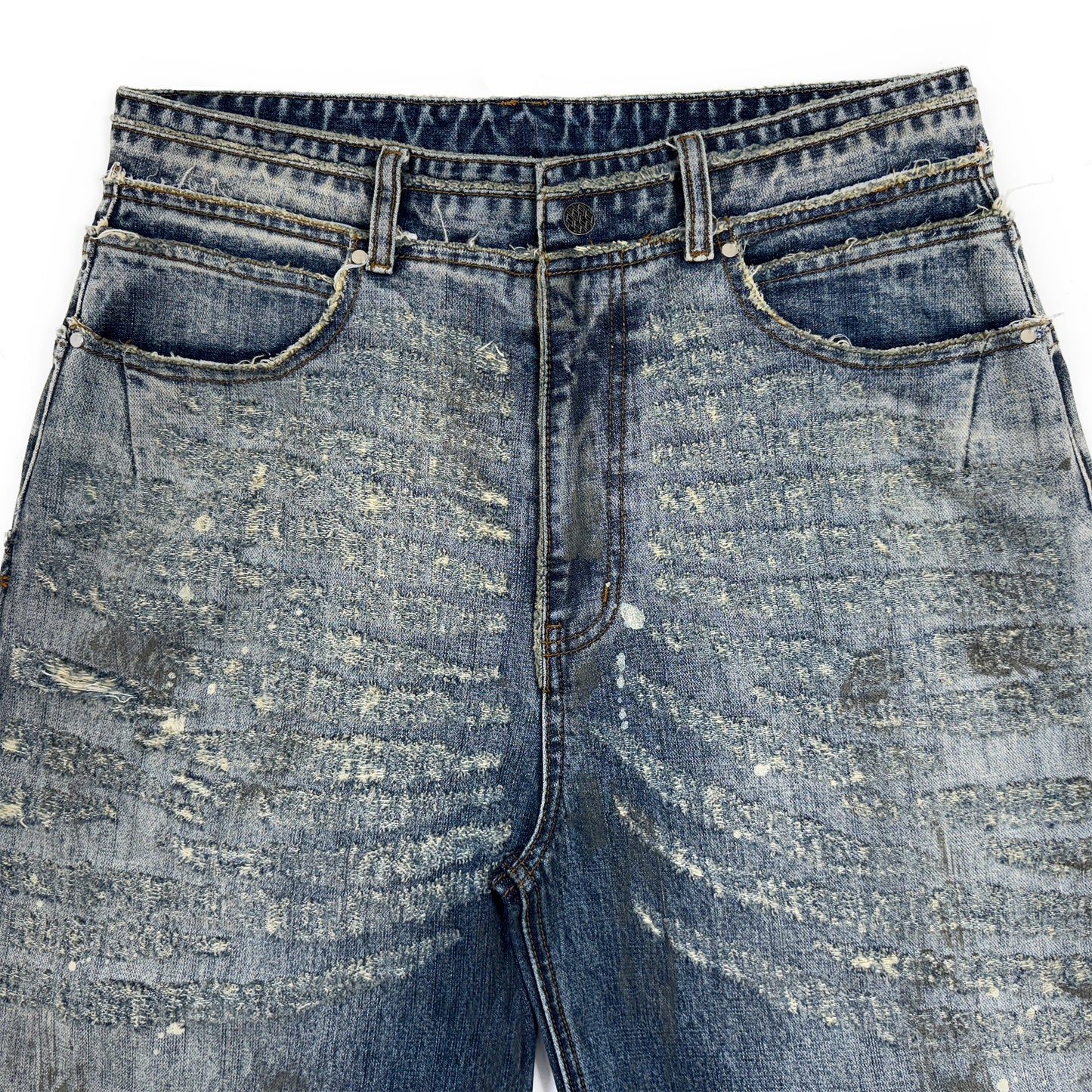 INUIT : Etched Distressed Denim Pants (Dark Blue)