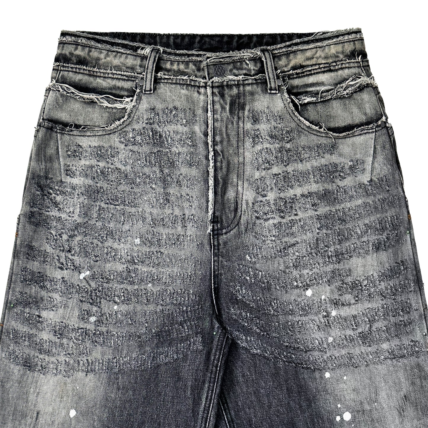 INUIT : Etched Distressed Denim Pants (Black)