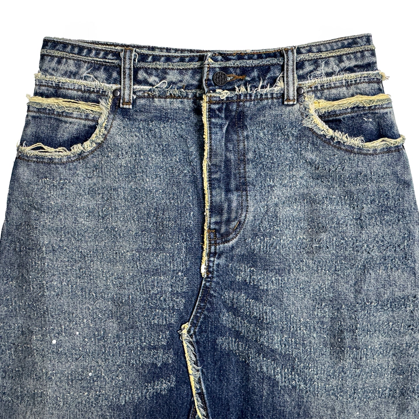 INUIT : Etched Distressed Denim Skirt (Dark Blue)