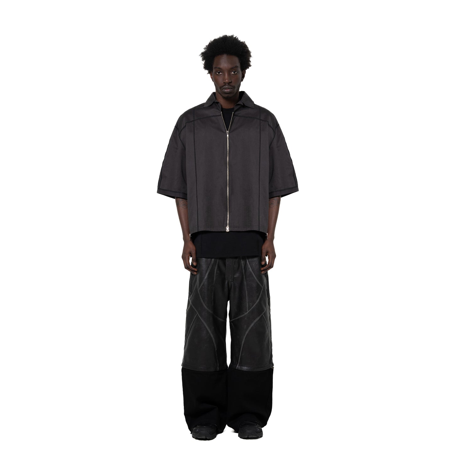 ERROR NYC: Vertical Frame Wide Zip-up Shirt (Dark Gray)