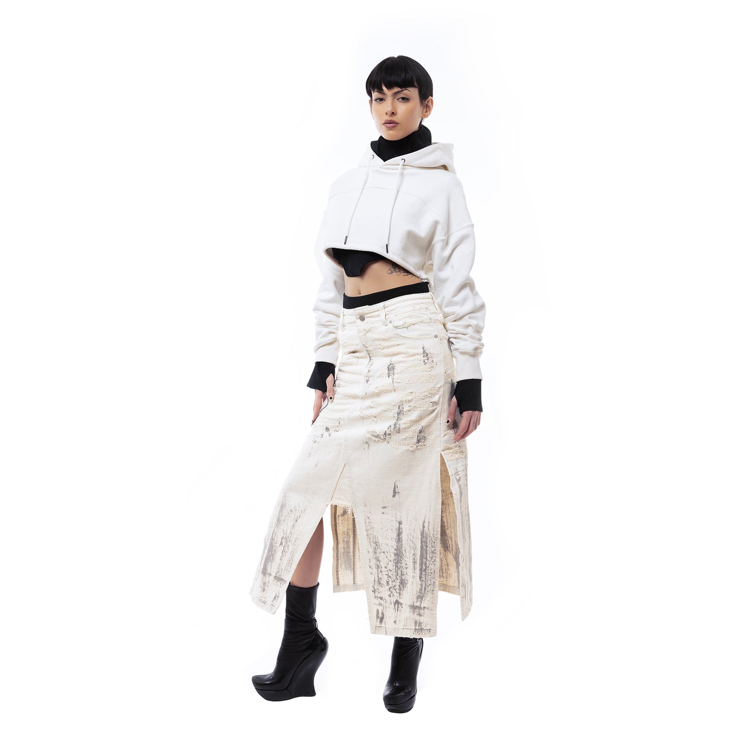 ERROR NYC : Reversible Overfit Cropped Hoodie (White)