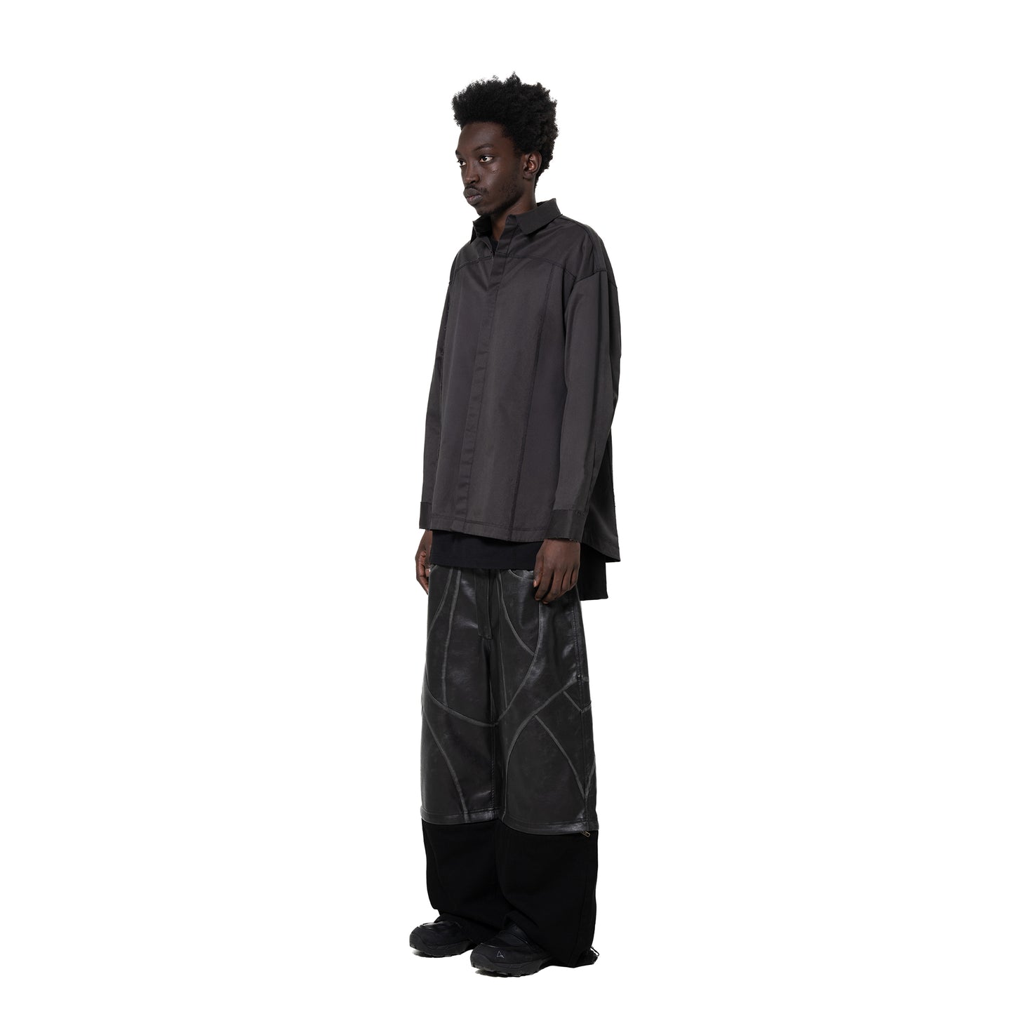 ERROR NYC: Distressed Edge Button-Up Shirt (Dark Gray)