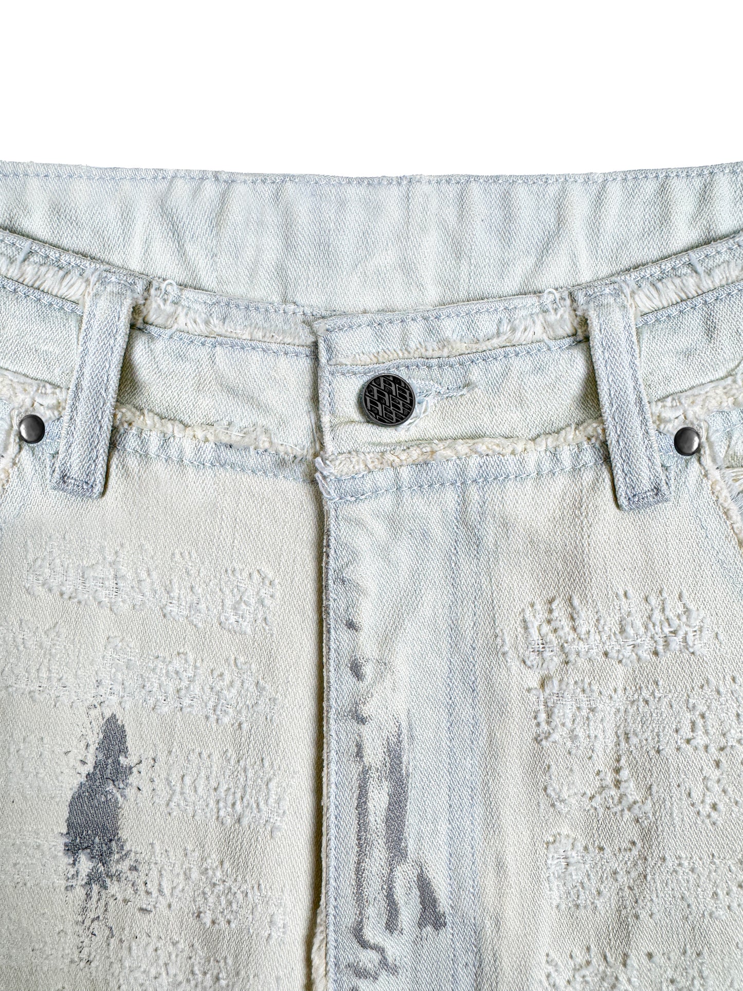 INUIT : Etched Distressed Denim Pants (White)