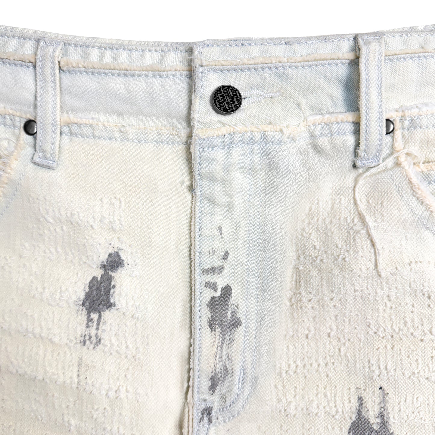 INUIT : Etched Distressed Denim Skirt (White)