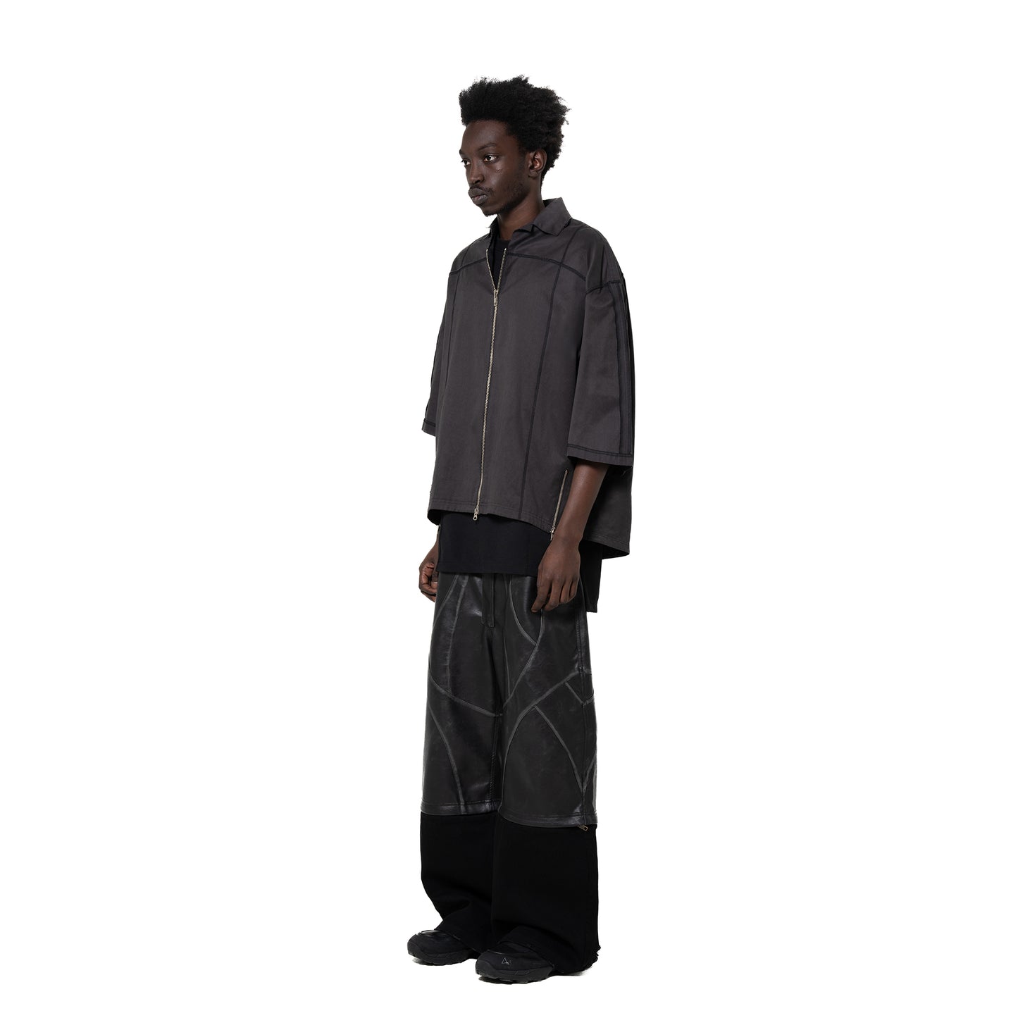 ERROR NYC: Vertical Frame Wide Zip-up Shirt (Dark Gray)