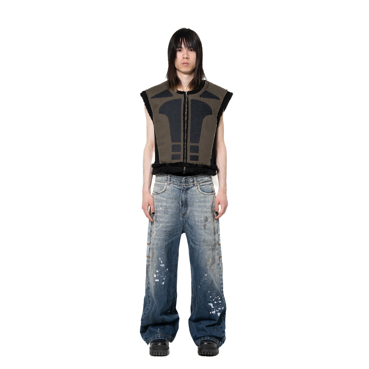 INUIT: Etched Reversible Fur Vest (Miltary Green)