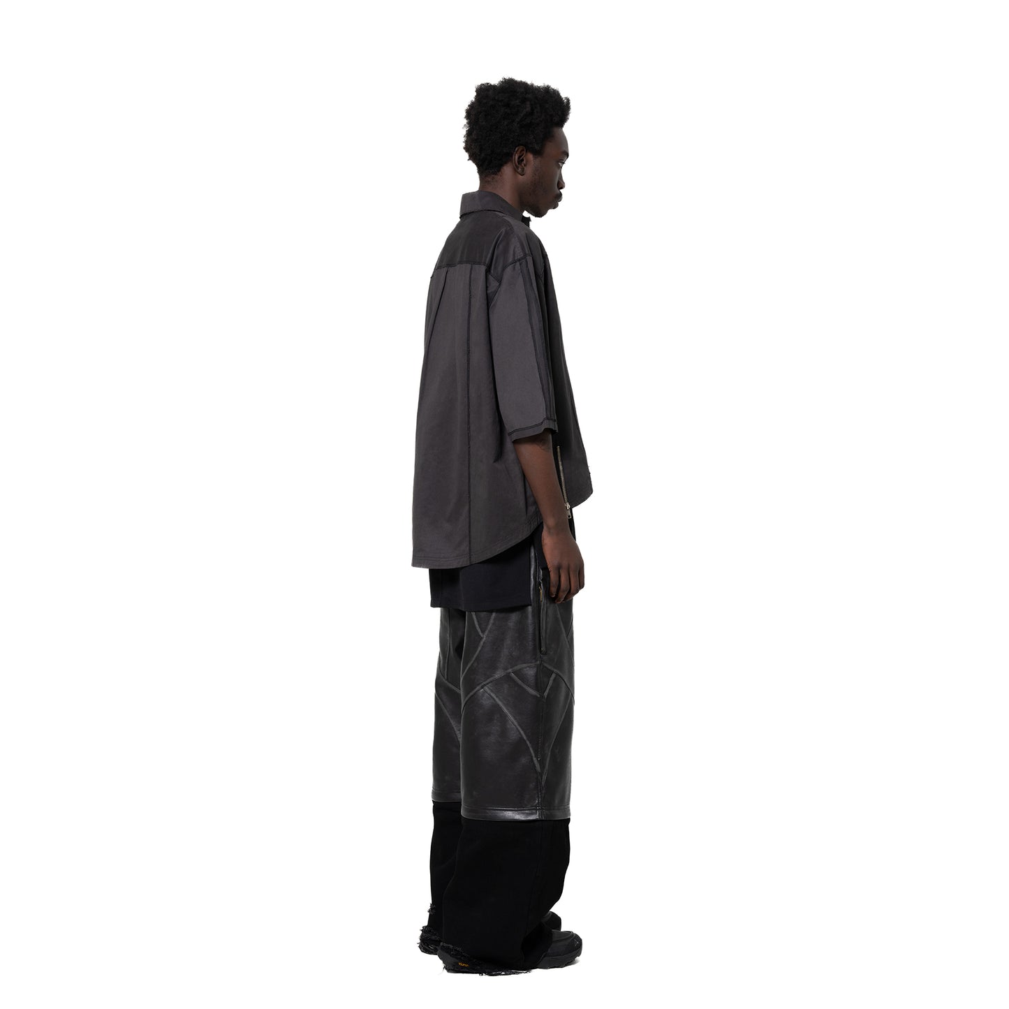 ERROR NYC: Vertical Frame Wide Zip-up Shirt (Dark Gray)