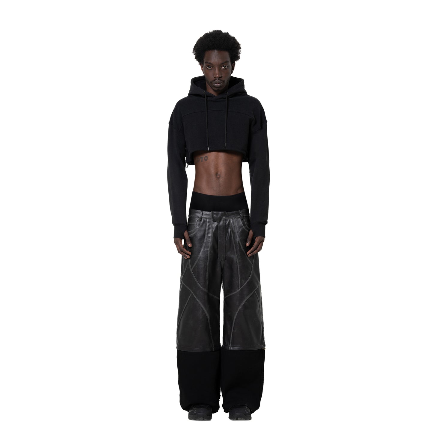ERROR NYC : Reversible Overfit Cropped Hoodie (Black)