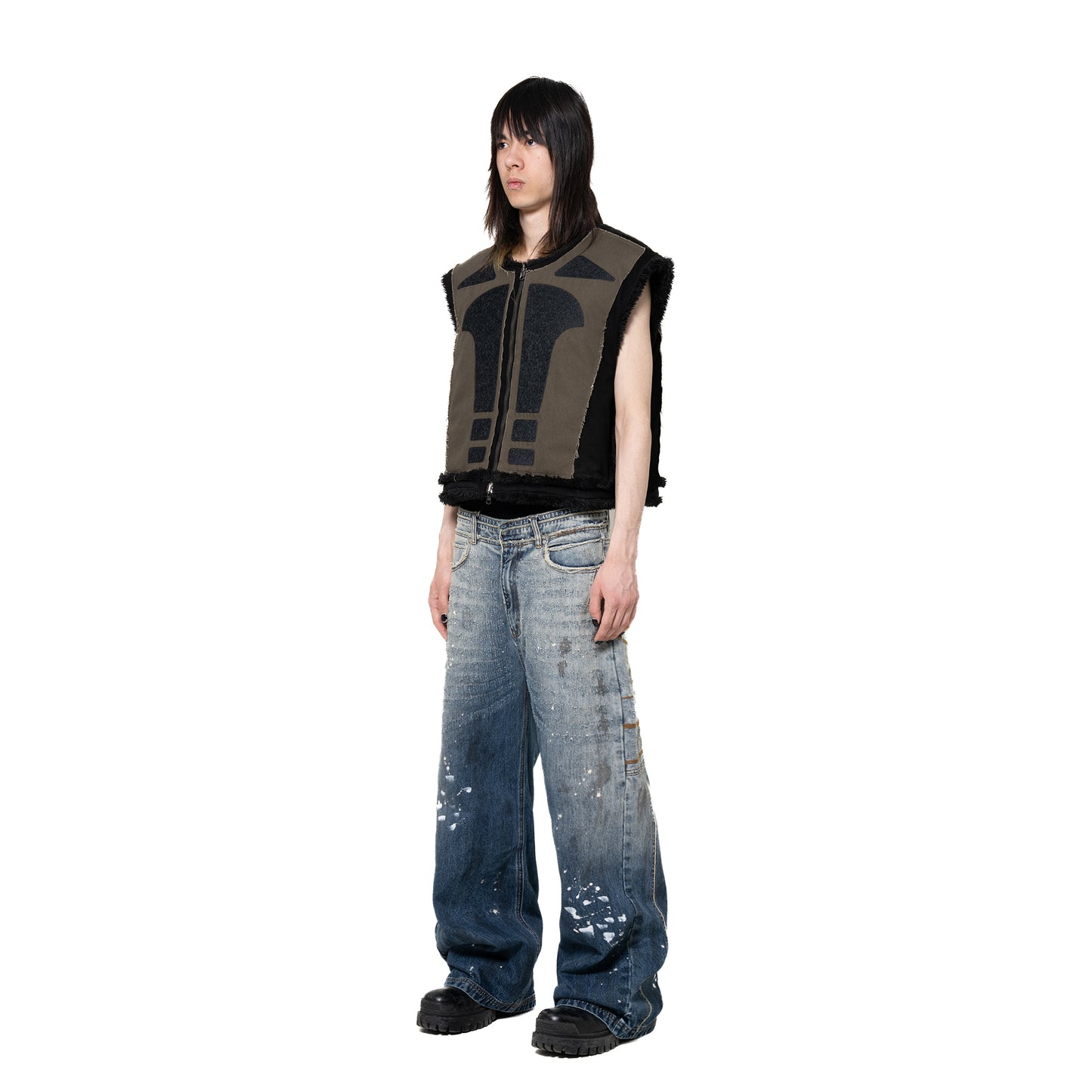 INUIT: Etched Reversible Fur Vest (Miltary Green)