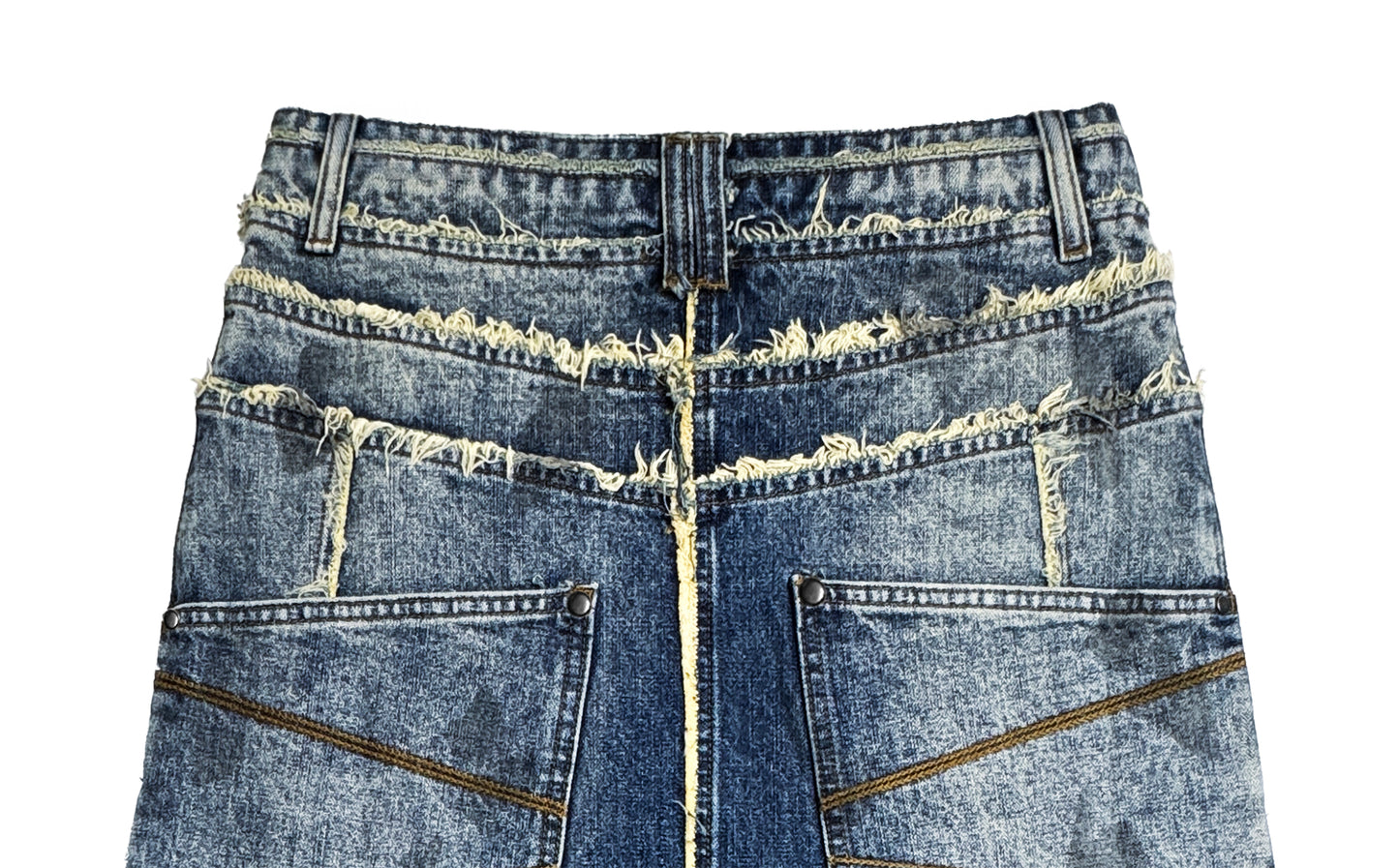 INUIT : Etched Distressed Denim Skirt (Dark Blue)
