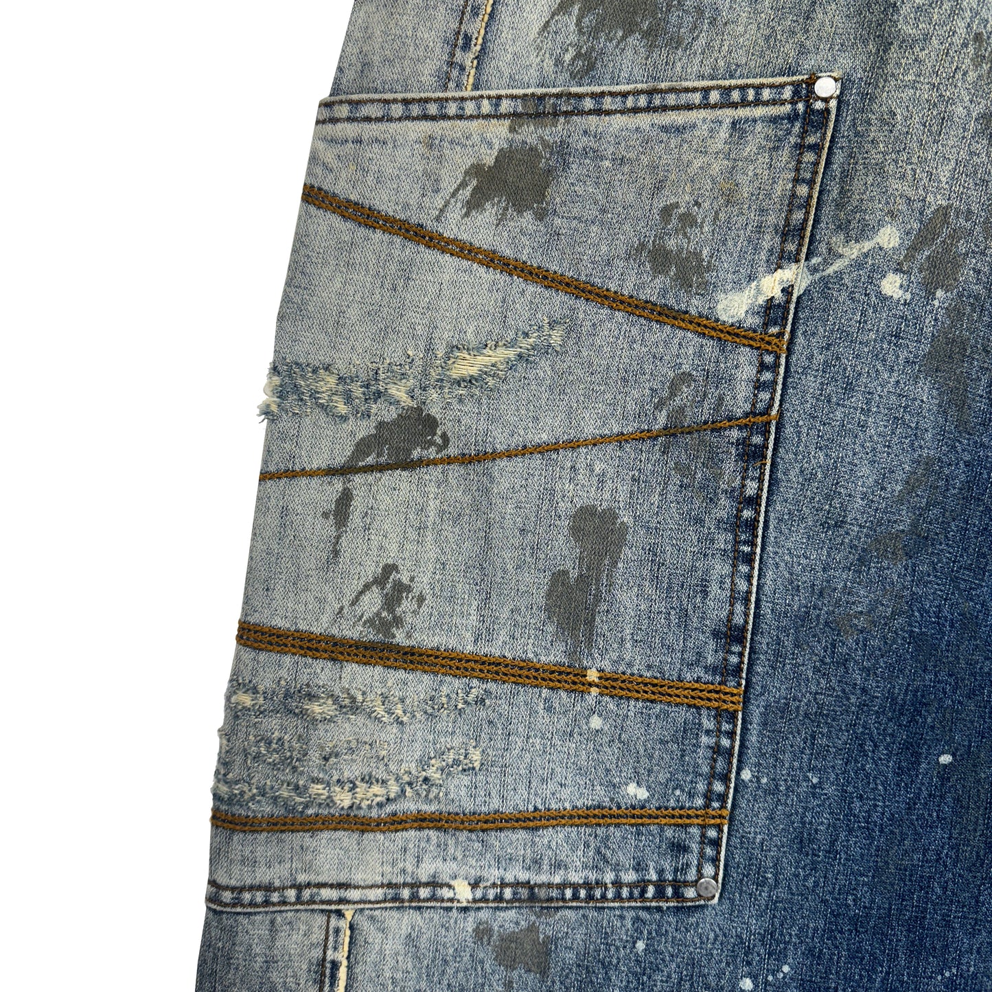 INUIT : Etched Distressed Denim Pants (Dark Blue)