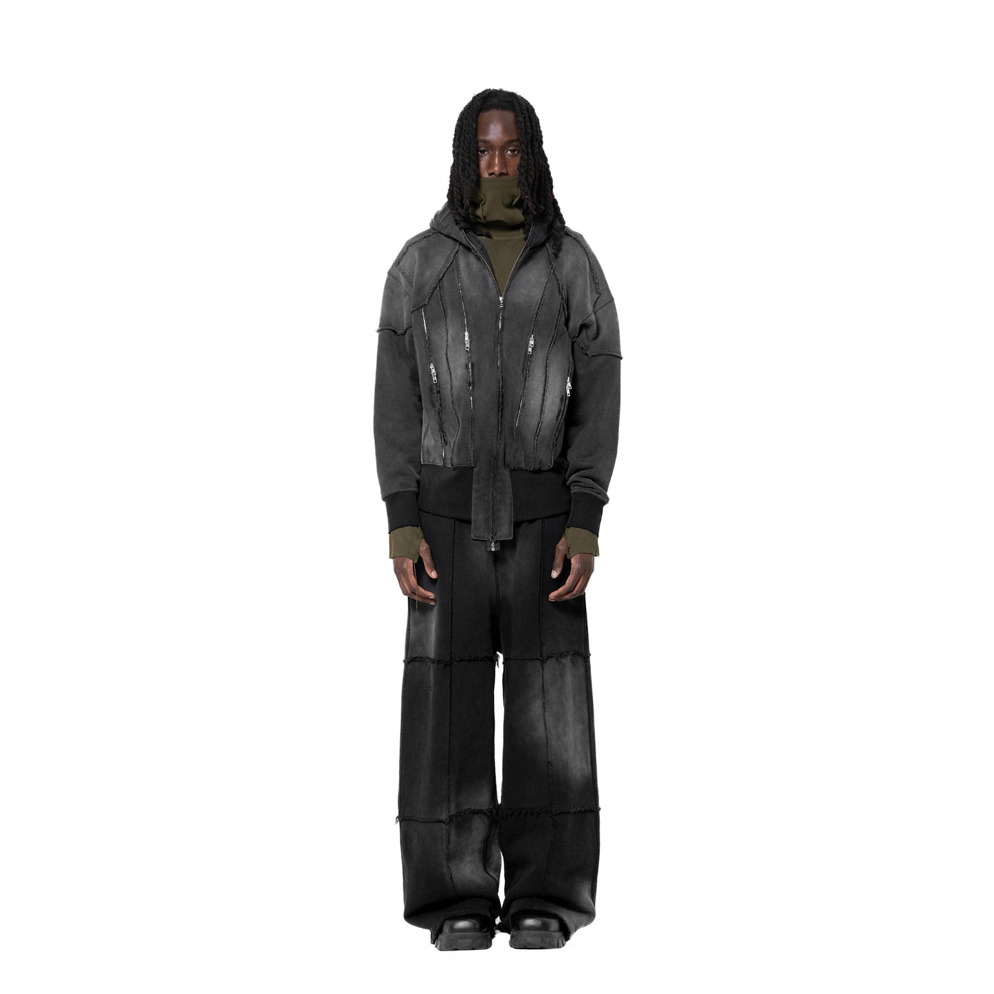 INUIT: Slashstorm Pieced Wide Sweatpants (Washed Black)