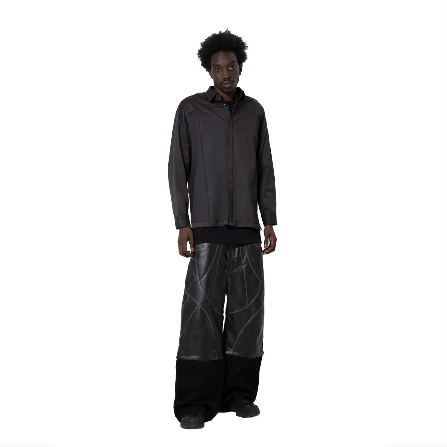 ERROR NYC: Distressed Edge Button-Up Shirt (Dark Gray)