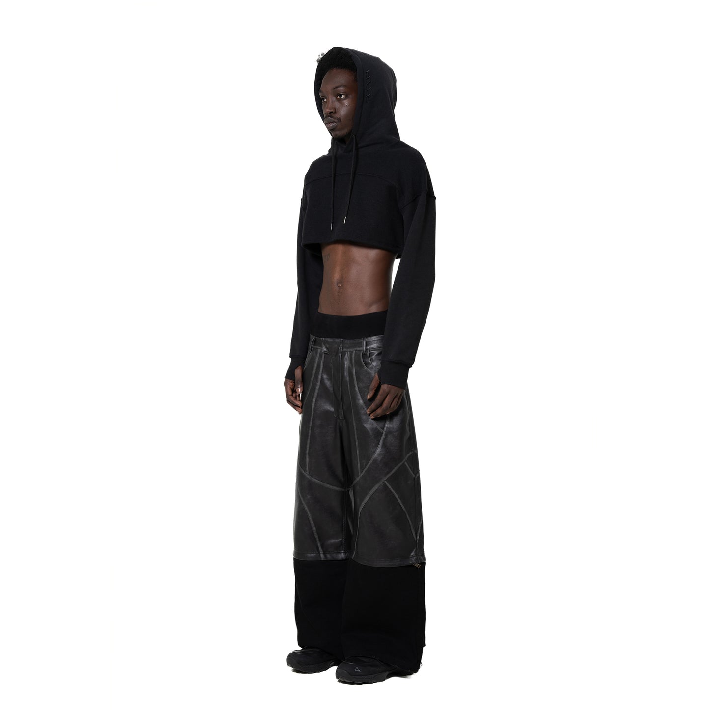 ERROR NYC : Reversible Overfit Cropped Hoodie (Black)