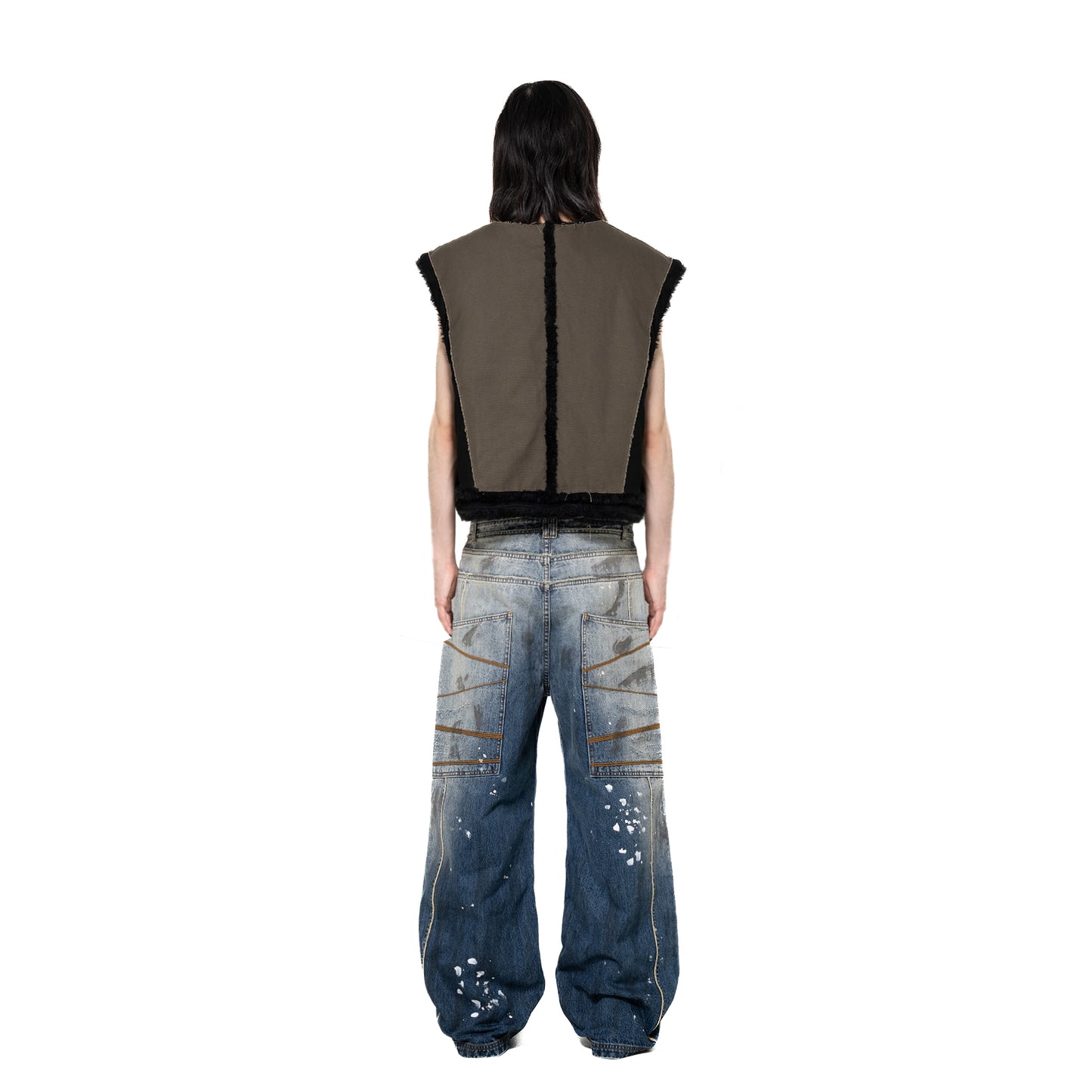 INUIT: Etched Reversible Fur Vest (Miltary Green)