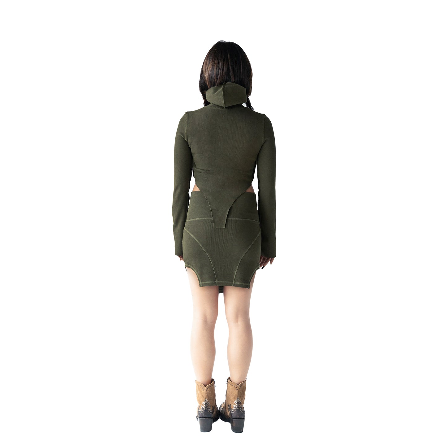 INUIT: Pattern-Carved Rib Skirt (Military Green)